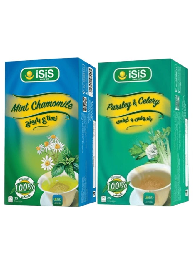 Two pieces of mint, chamomile, parsley, and celery infusion (25 sachets)